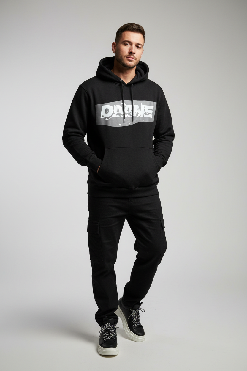 Men’s Black “DIVINE” Front Graphic Hoodie