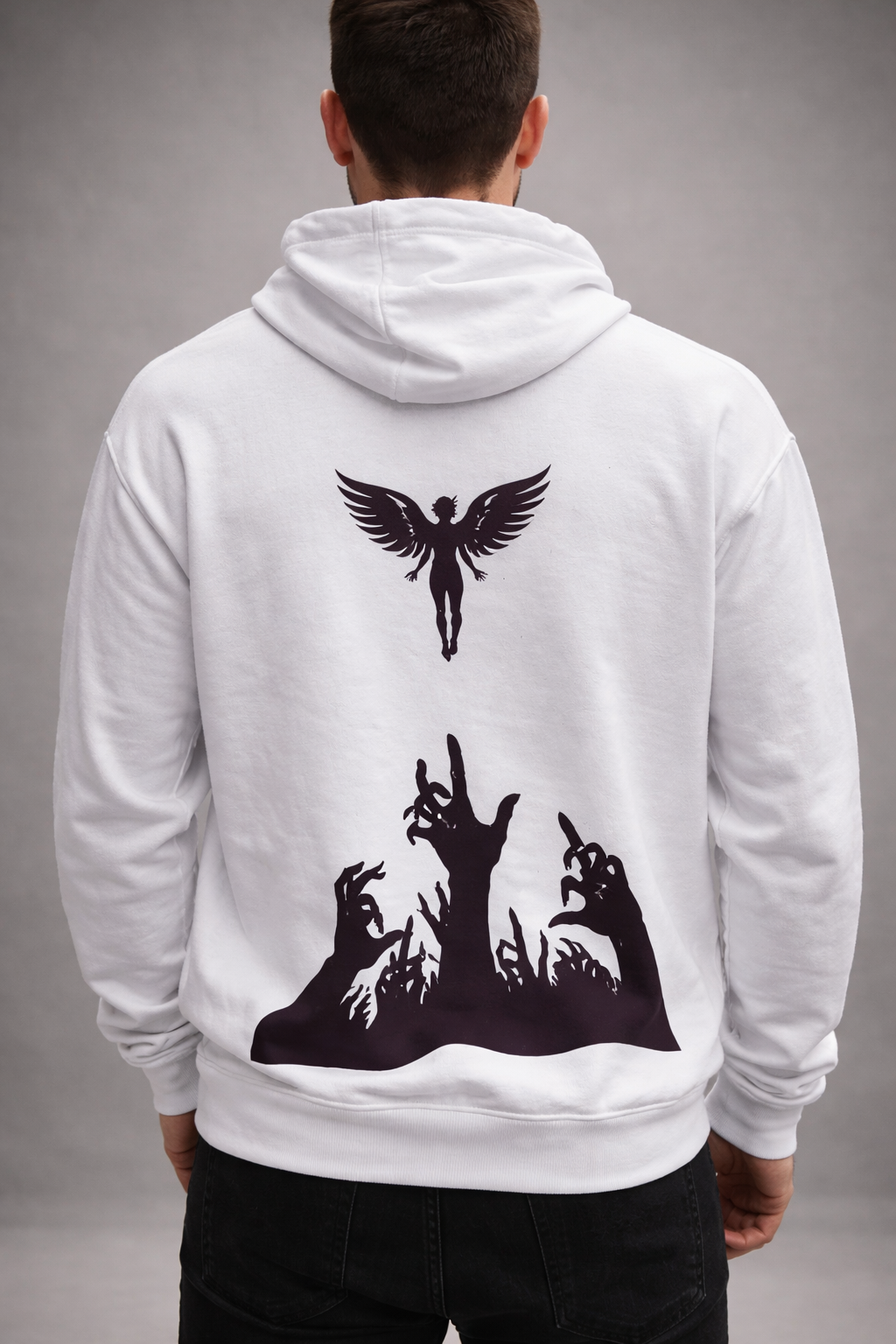 men’s white guardian angel silhouette graphic hoodie