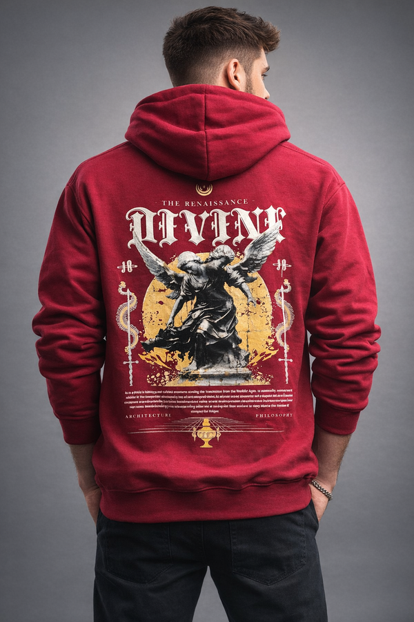Men’s Maroon “Divine Renaissance” Angel Graphic Hoodie