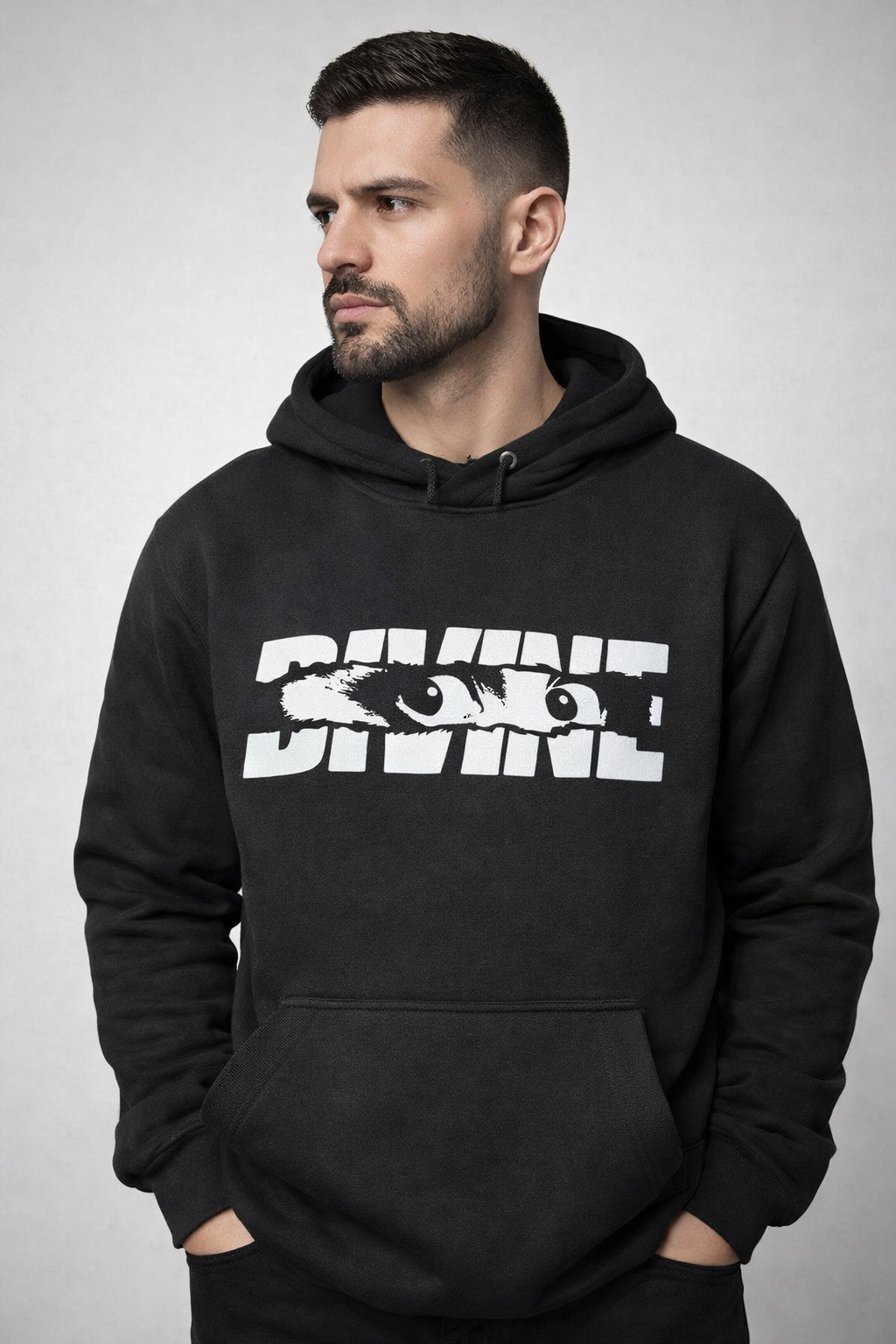 Divine Eyes Front Graphic Hoodie – Black