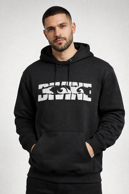 Divine Eyes Front Graphic Hoodie – Black