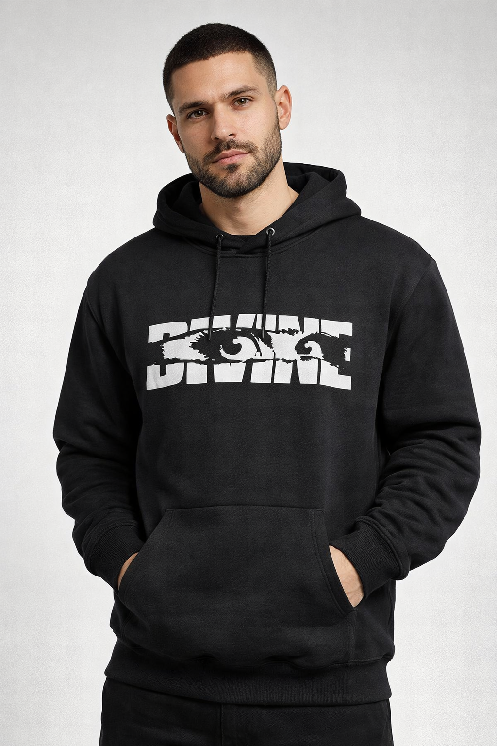 Divine Eyes Front Graphic Hoodie – Black