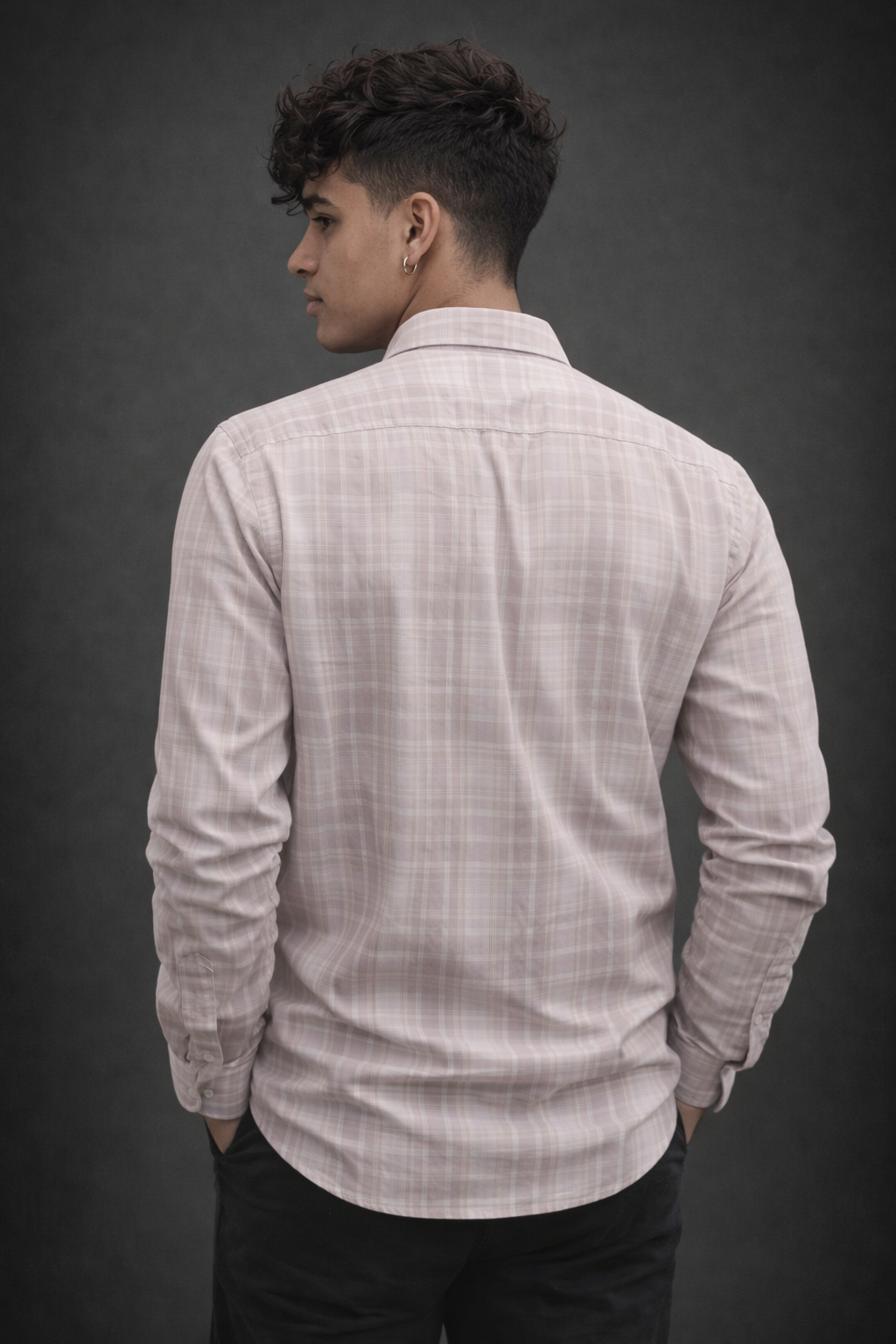 Men's Beige & White Checkered Casual Shirt - Long Sleeve Button-Down Cotton Blend