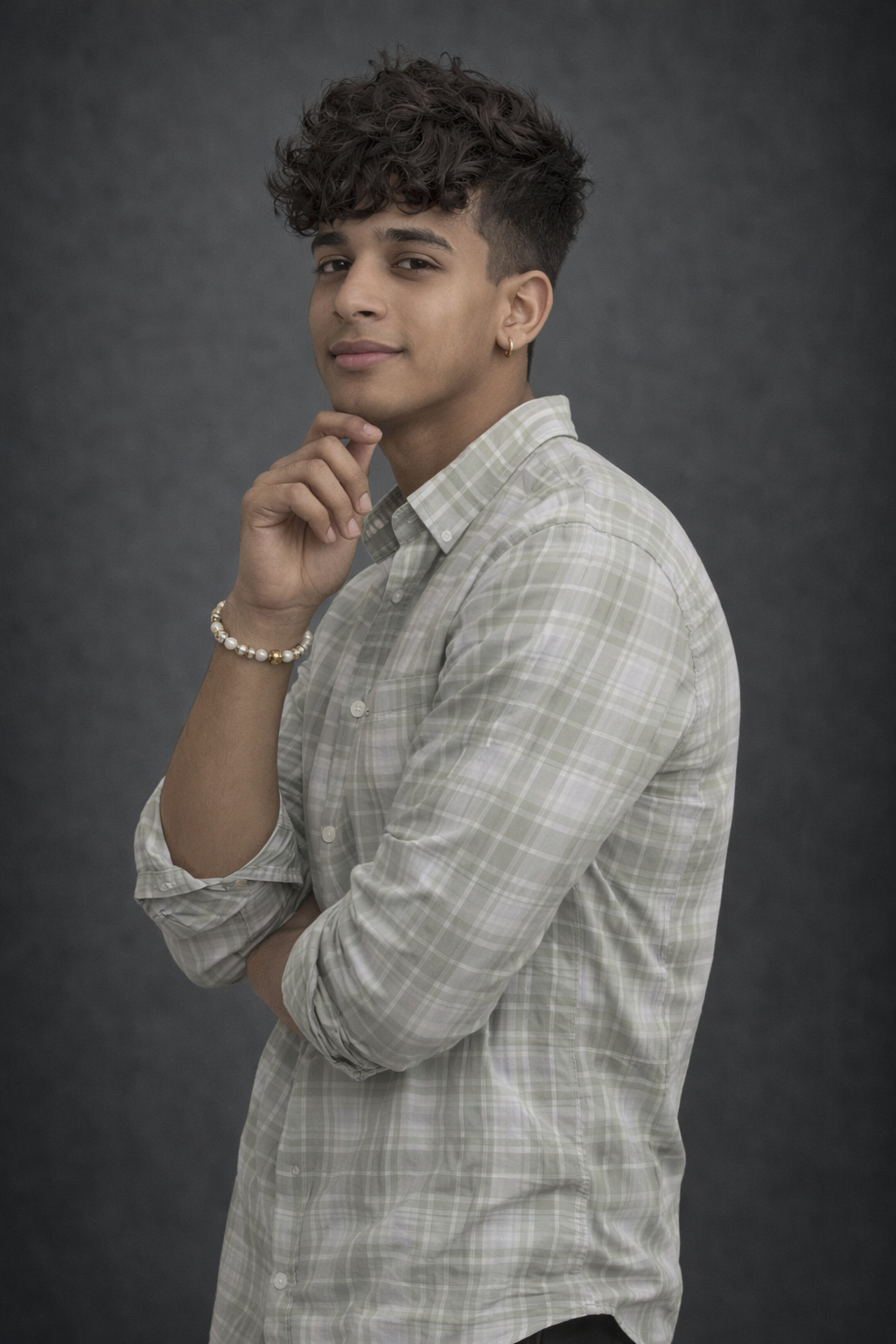 Men’s Olive Green & White Checkered Casual Shirt – Long Sleeve Button-Down Cotton