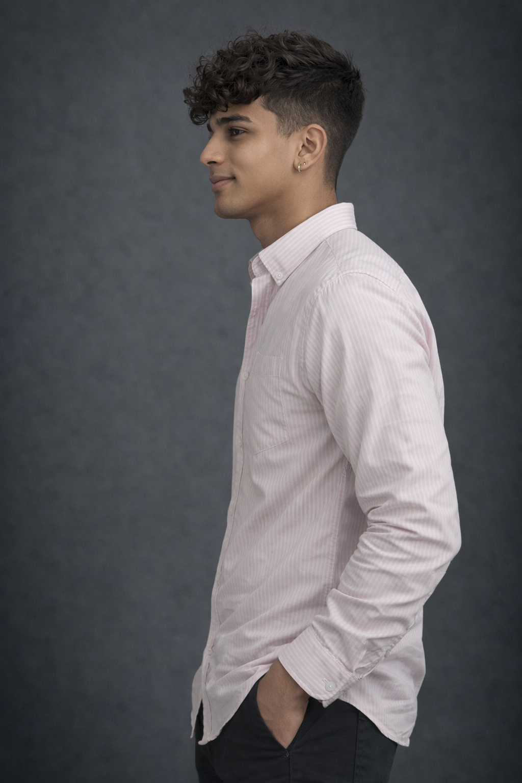 Men’s Light Pink Striped Casual Shirt – Long Sleeve Button-Down Cotton