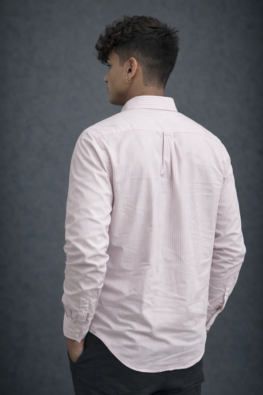 Men’s Light Pink Striped Casual Shirt – Long Sleeve Button-Down Cotton