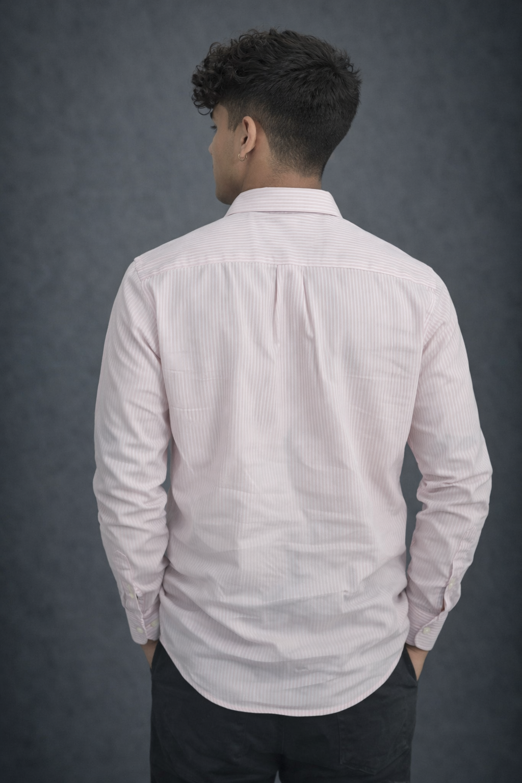 Men’s Light Pink Striped Casual Shirt – Long Sleeve Button-Down Cotton