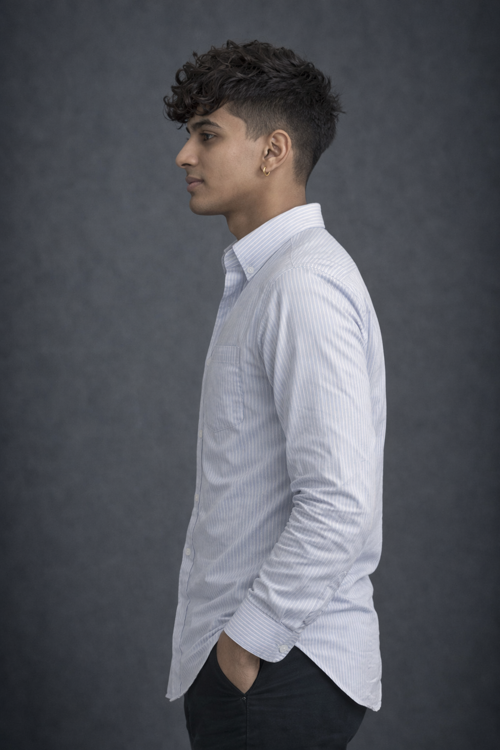 Men’s Light Blue Striped Casual Shirt – Long Sleeve Button-Down Cotton