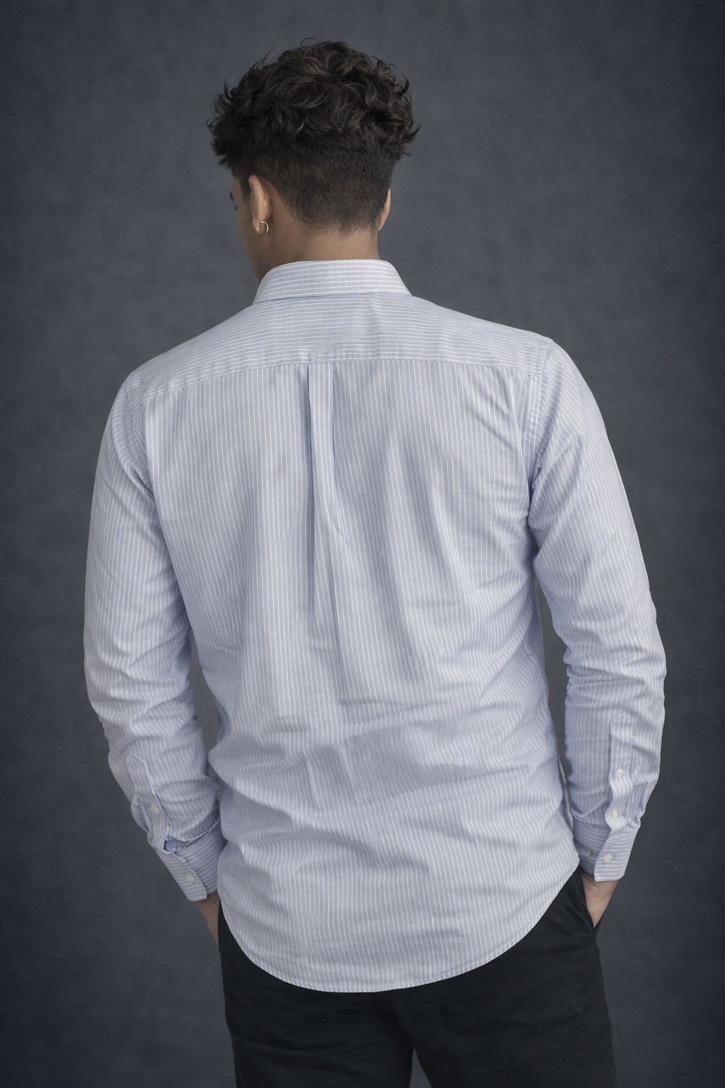 Men’s Light Blue Striped Casual Shirt – Long Sleeve Button-Down Cotton