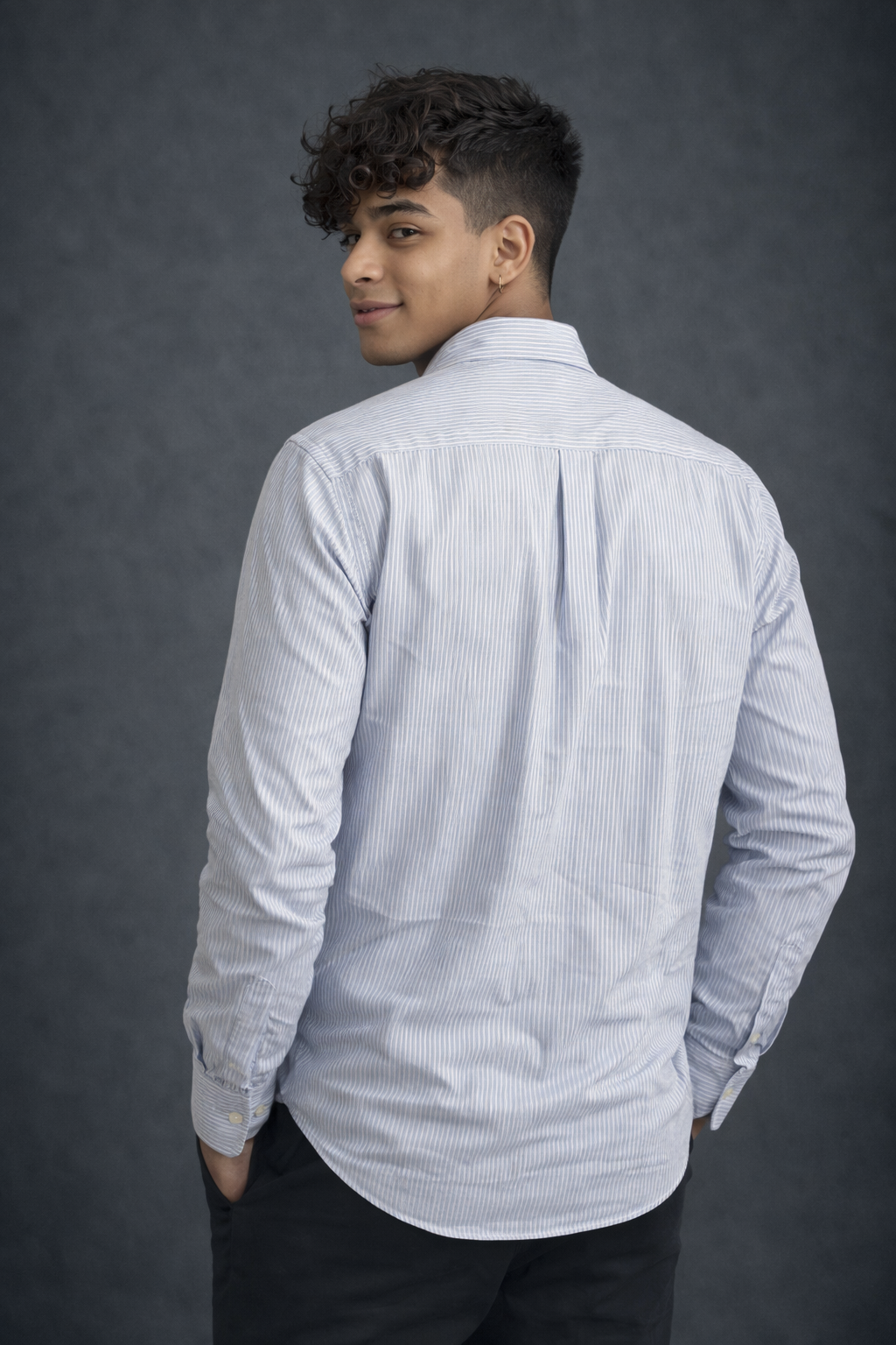 Men’s Light Blue Striped Casual Shirt – Long Sleeve Button-Down Cotton