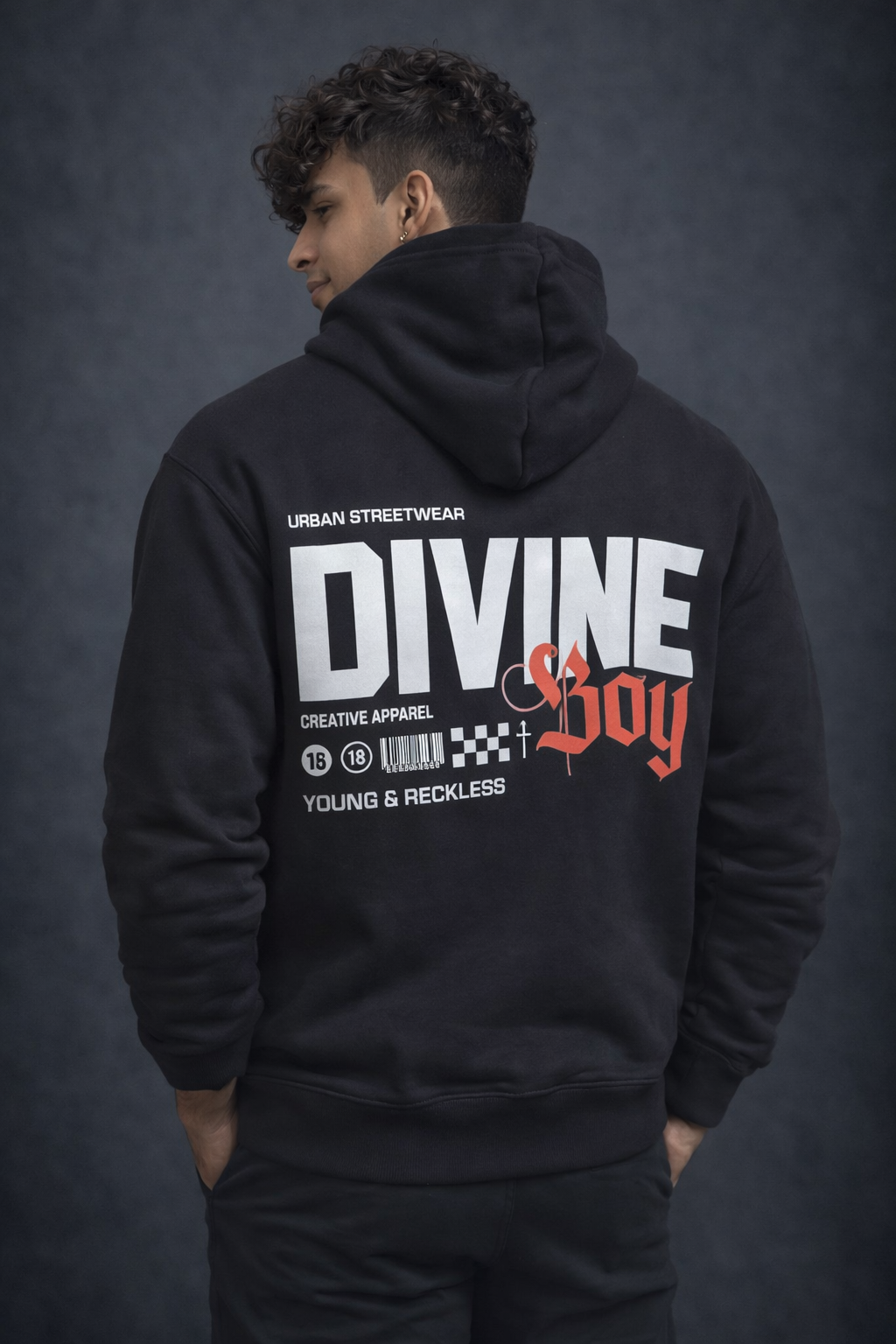 Men’s Black “Divine Boy” Urban Streetwear Hoodie