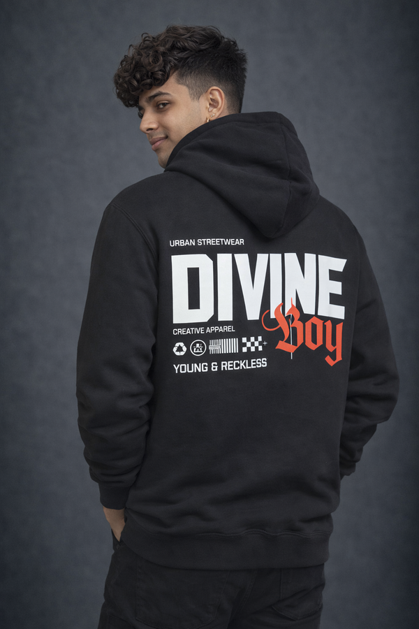 Men’s Black “Divine Boy” Urban Streetwear Hoodie