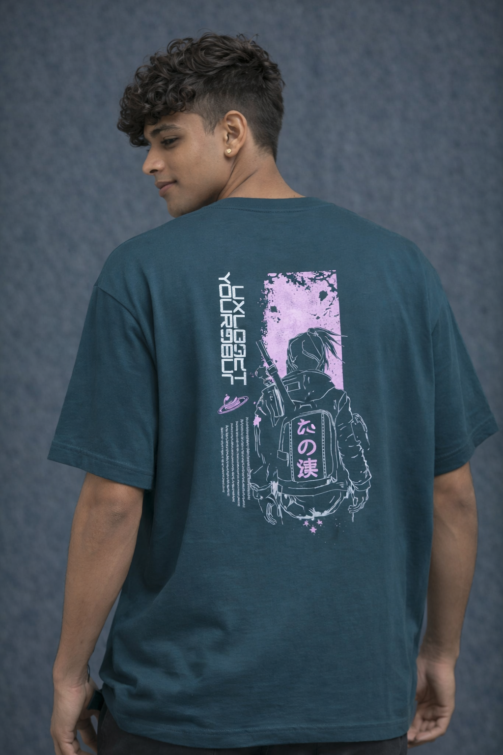 Cyberpunk Anime Graphic Oversized T-Shirt – Urban Streetwear Back Print Tee (Teal Green)