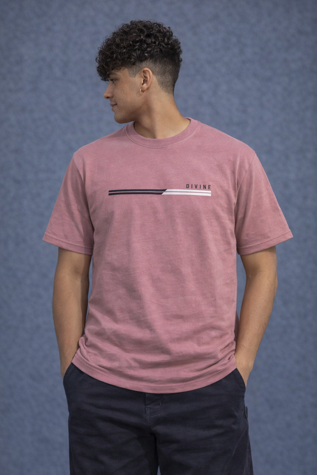 Divine Living Printed Cotton T-Shirt – Minimal Front & Bold Back Graphic Tee (Dusty Rose)