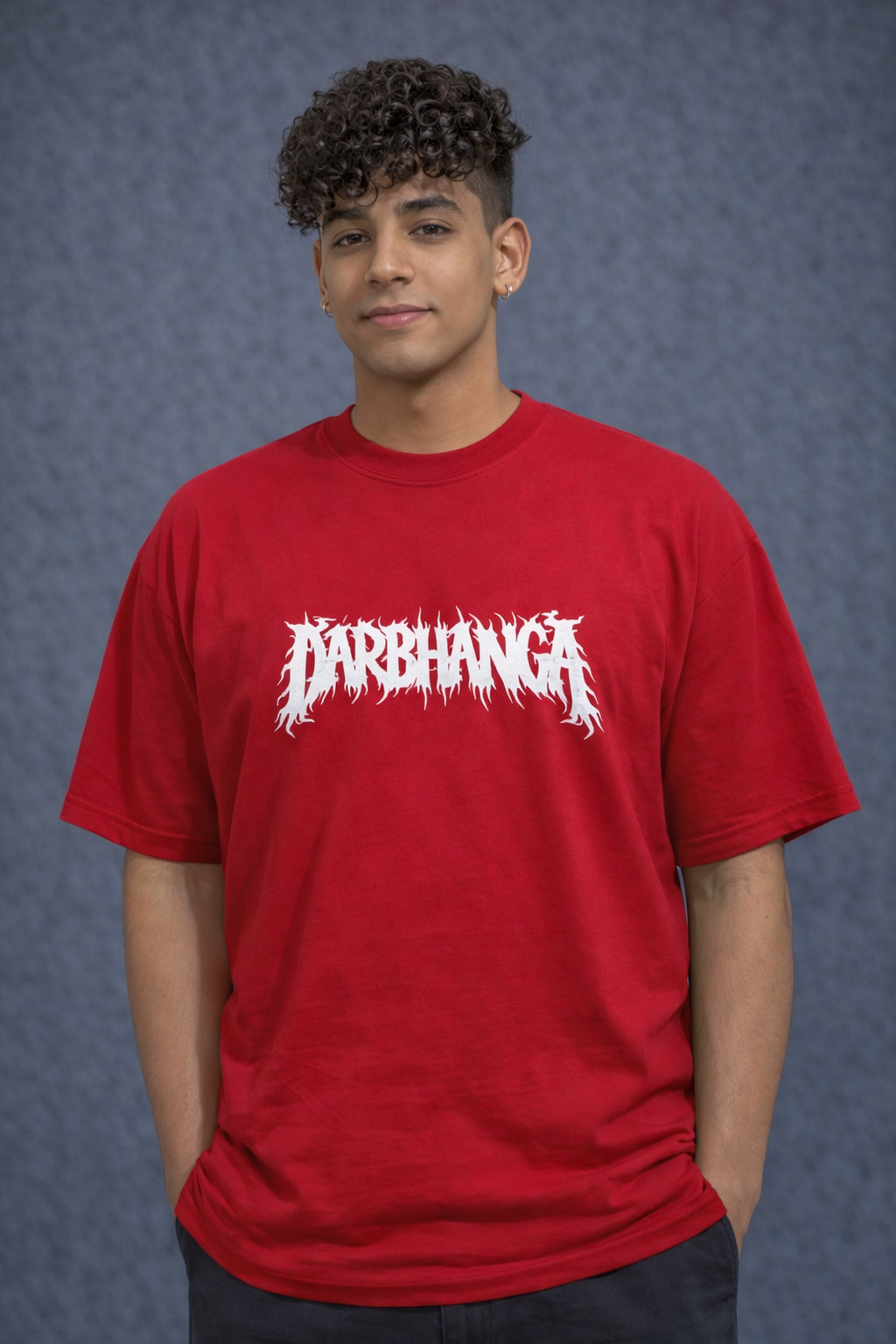 DARBHANGA Graphic Printed T-Shirt – Bold Urban Streetwear Cotton Tee (Red)