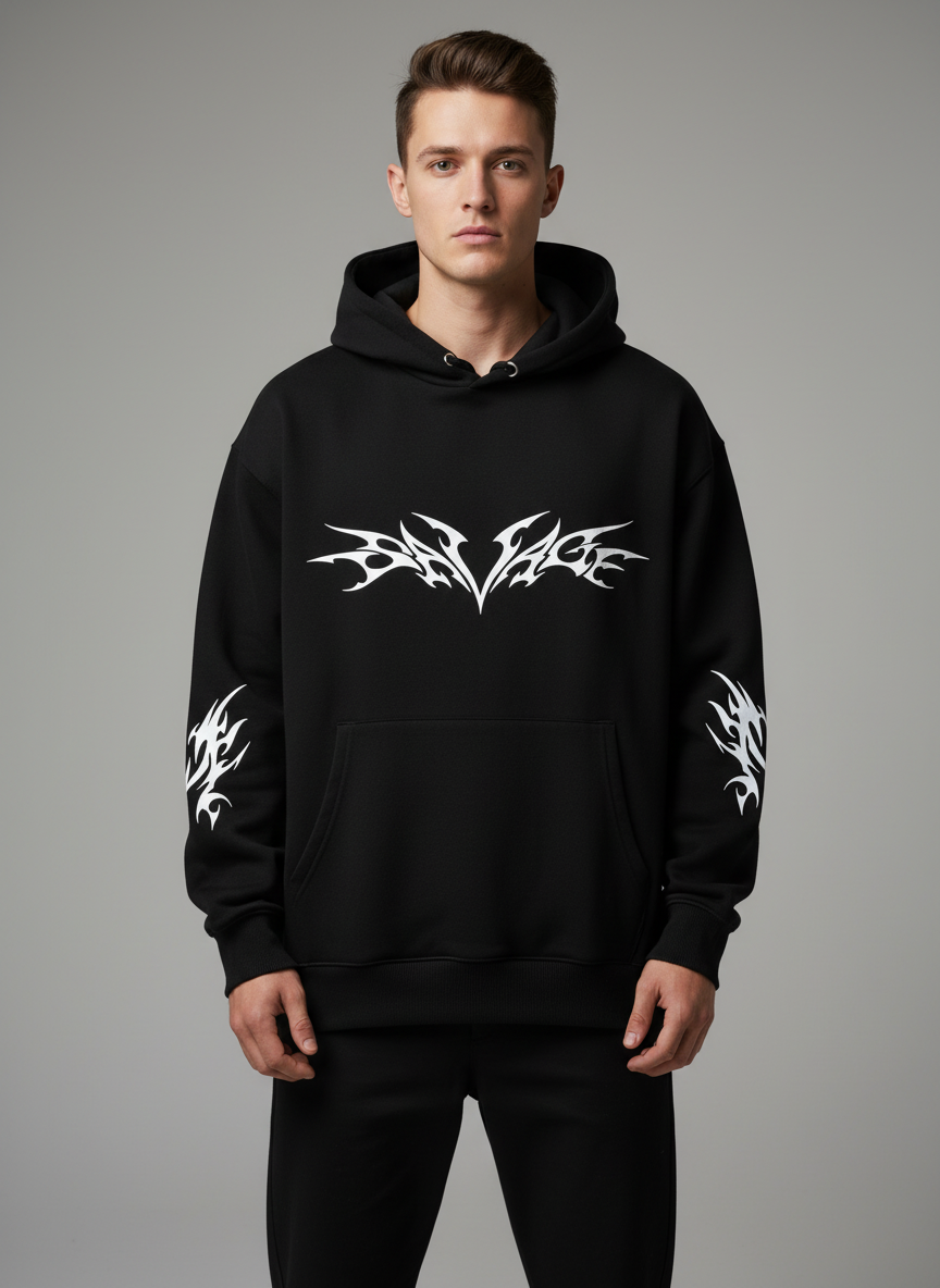Men’s Black Tribal Flame Graphic Hoodie