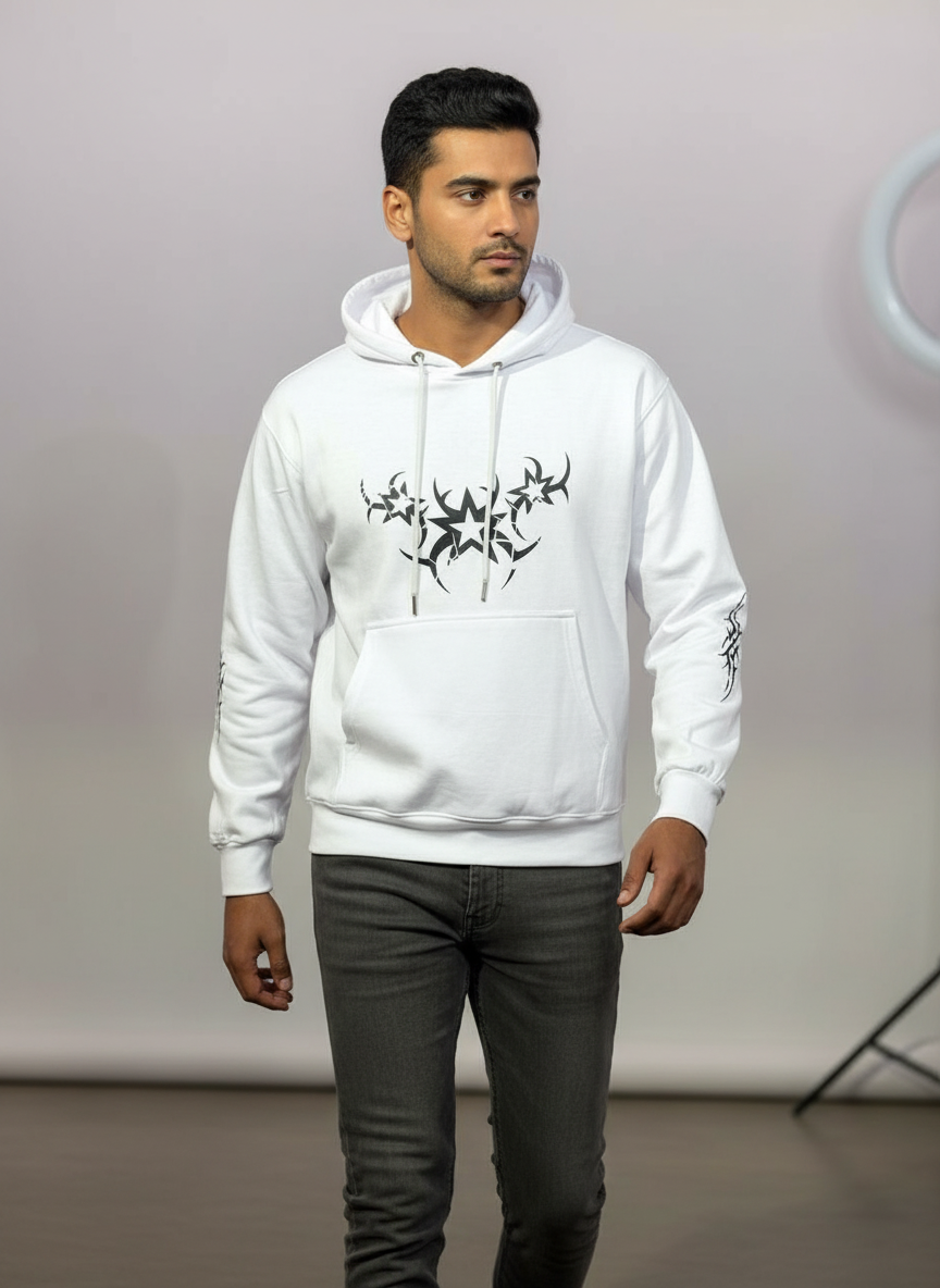 men’s white tribal star graphic hoodie