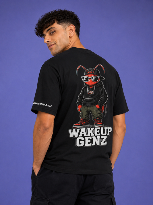 Wakeup GenZ Oversized Graphic T-Shirt – Black