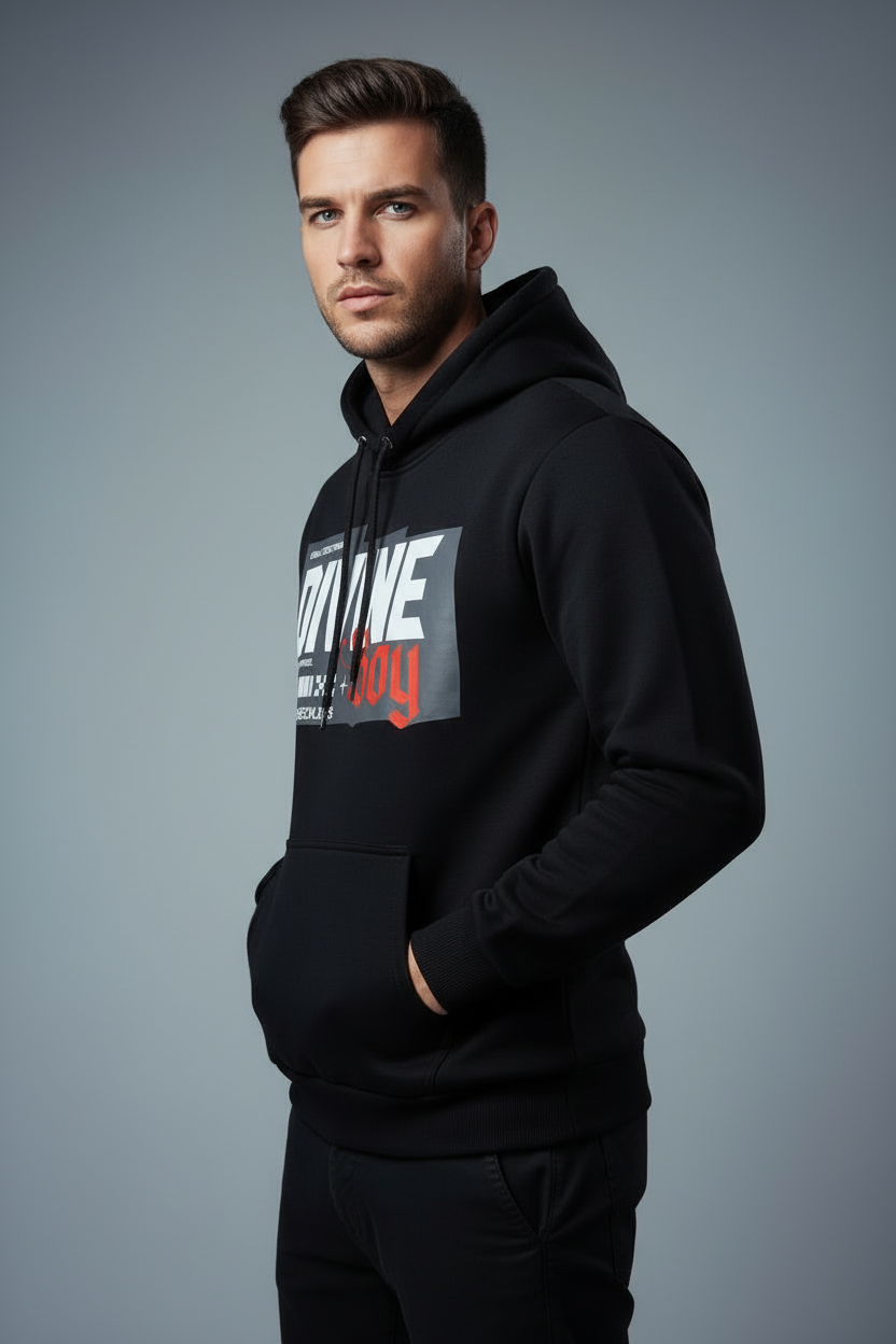 Men’s Black “Divine Boy” Urban Streetwear Hoodie