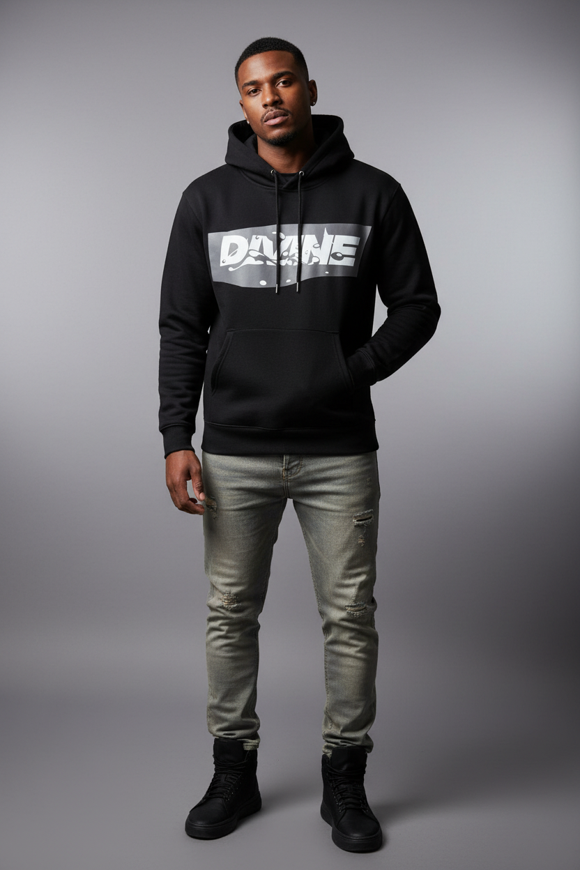 Men’s Black “DIVINE” Front Graphic Hoodie