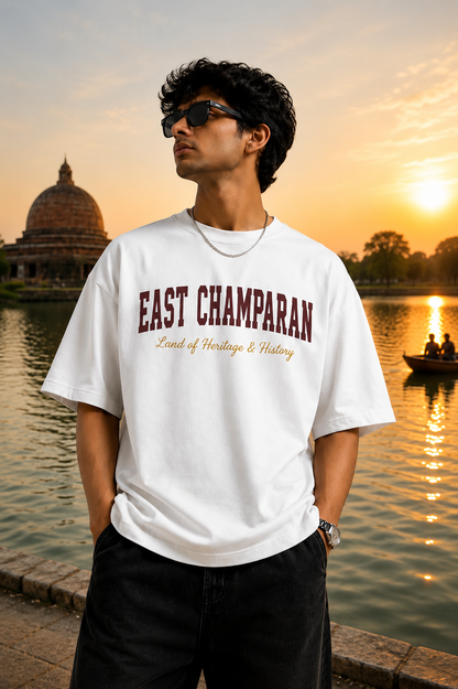 East Champaran Heritage Oversized T-Shirt | Kesariya Stupa & Moti Jheel Graphic