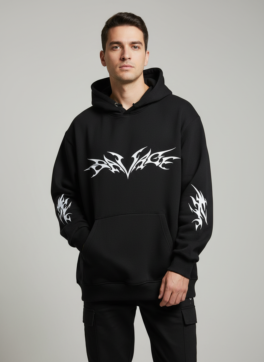 Men’s Black Tribal Flame Graphic Hoodie