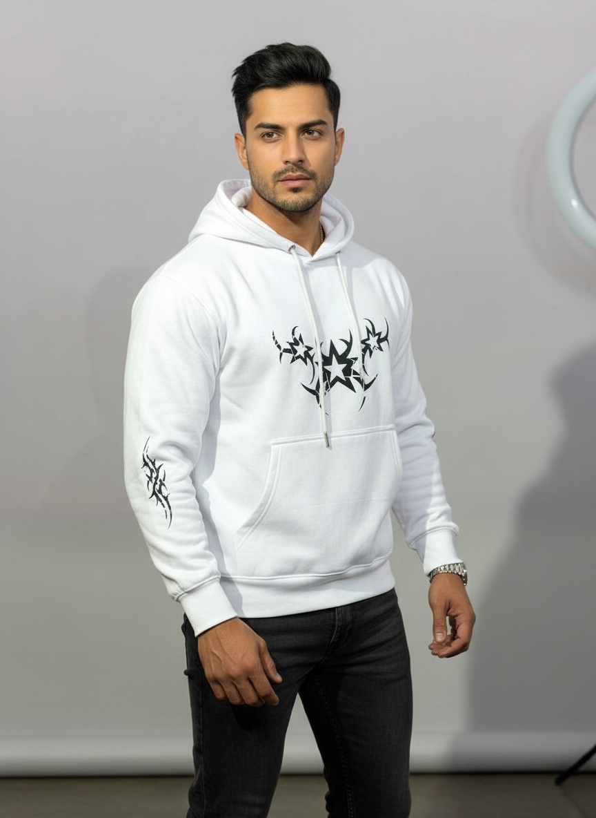 men’s white tribal star graphic hoodie