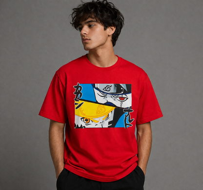 Anime Warrior Oversized T-Shirt | Red Graphic Back Print Tee | The Divine