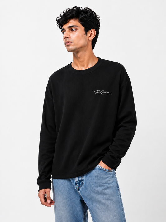 The Divine Waffle Oversized Full Sleeve T-Shirt – Black