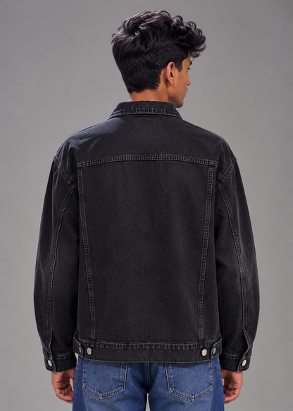 Mens's Black Vintage  Washed Denim Jacket | THE DIVINE