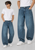 Men’s Blue Stone-Washed Faded Barrel-Fit Jeans | THE DIVINE