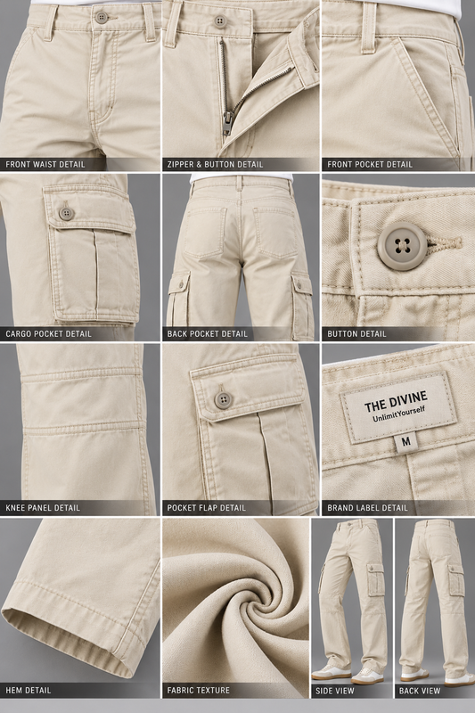 Men's Off White 6 Pocket Straight Cargo Pants|THE DIVINE