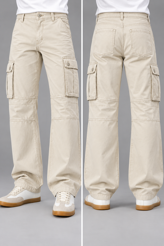 Men's Off White 6 Pocket Straight Cargo Pants|THE DIVINE
