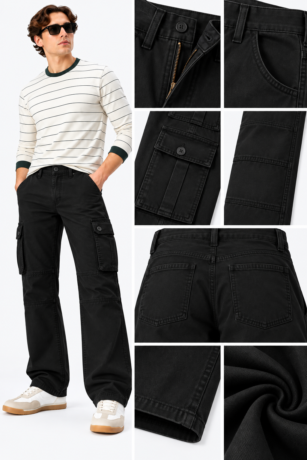 men's black 6 pocket straight cargo pants|the divine