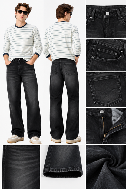 Men's Charcoal Black Baggy Fit Jeans|THE DIVINE