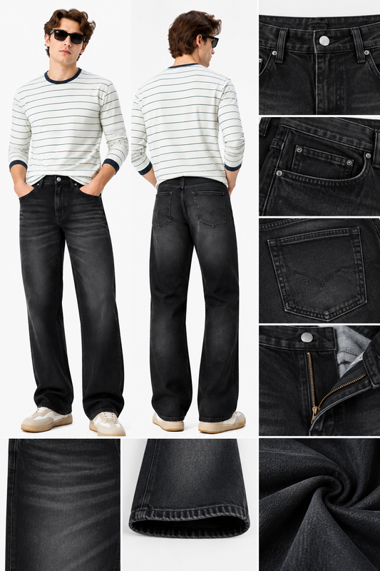 Men's Charcoal Black Baggy Fit Jeans|THE DIVINE