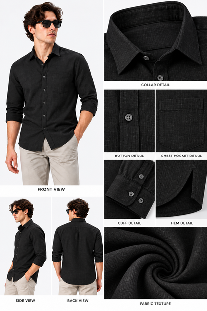 Men's Black  Linen Shirt Regular Fit|THE DIVINE