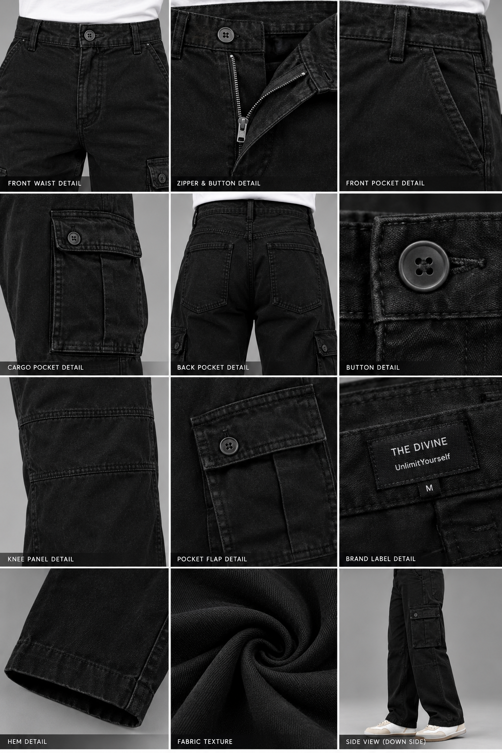 men's black 6 pocket straight cargo pants|the divine