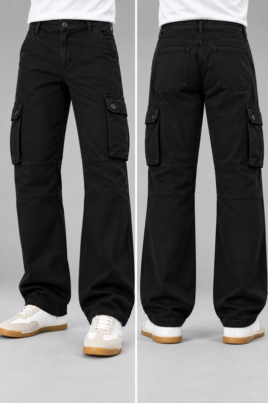 Men's Black 6 Pocket Straight Cargo Pants|THE DIVINE