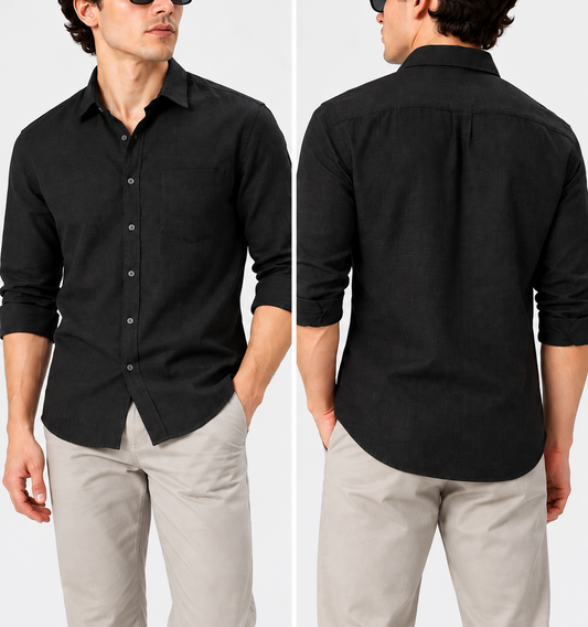 Men's Black  Linen Shirt Regular Fit|THE DIVINE