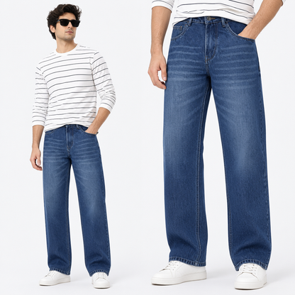Men's Dark Blue Straight Fit Jeans | THE DIVINE