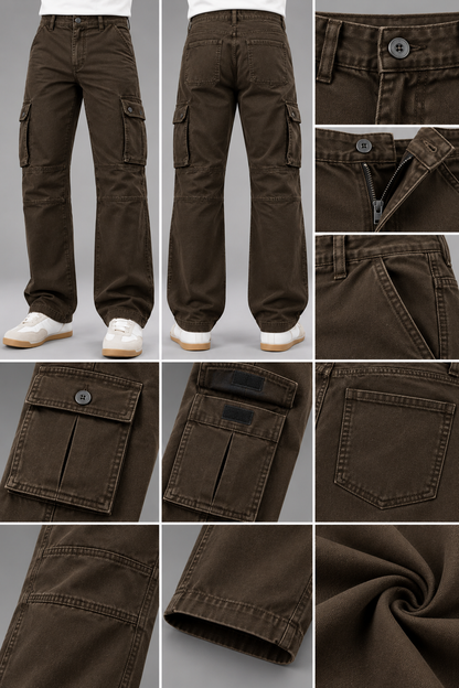 Men's Brown 6 Pocket Straight Cargo Pants|THE DIVINE