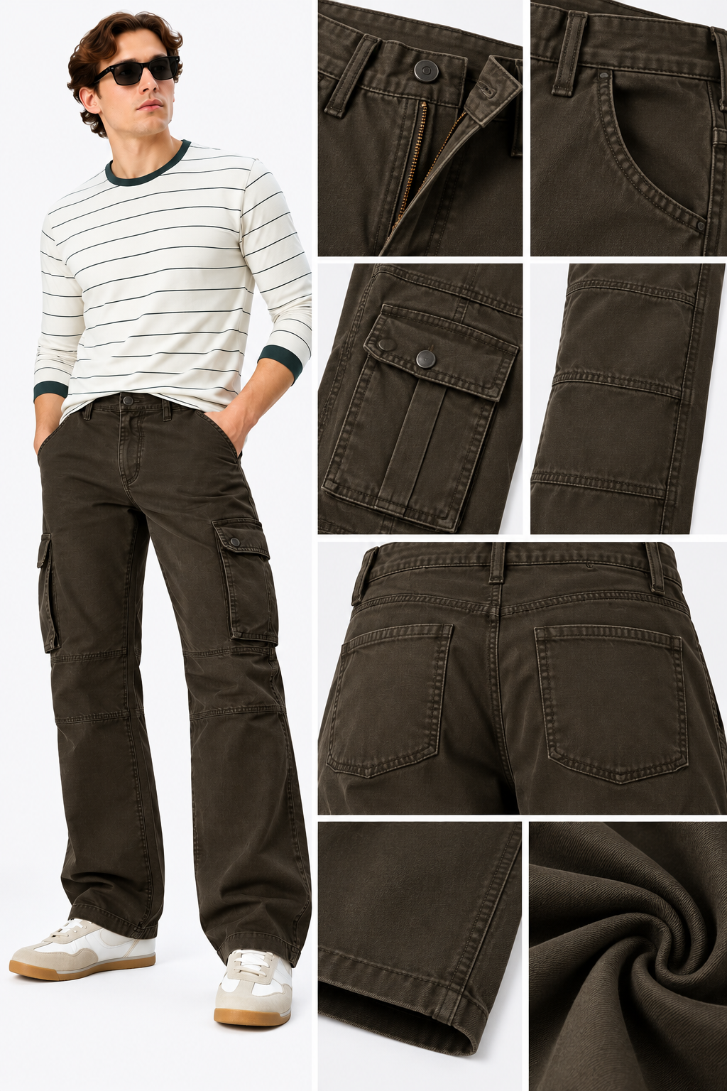 men's brown 6 pocket straight cargo pants|the divine