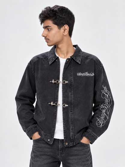 Mens's Black Vintage  Washed Denim Jacket | THE DIVINE