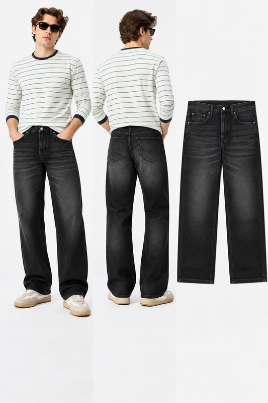 Men's Charcoal Black Baggy Fit Jeans|THE DIVINE