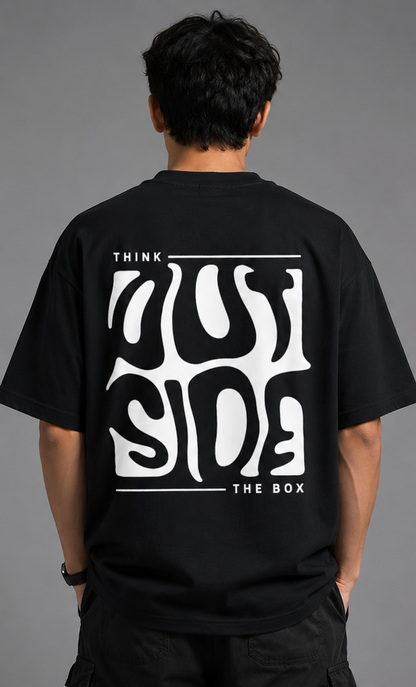 Think Outside The Box Oversized T-Shirt | Premium Black Graphic Tee | The Divine