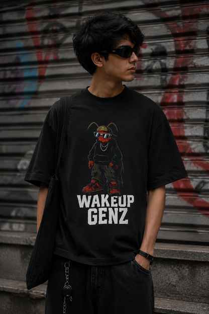 WAKEUP GEN-Z Oversized Black T-Shirt | Streetwear Graphic Tee
