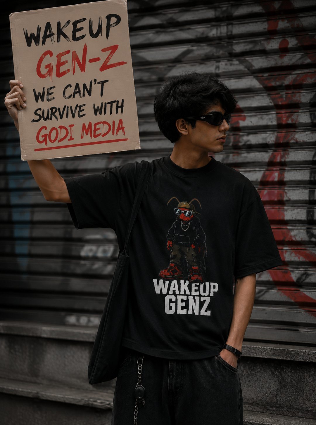 wakeup gen-z oversized black t-shirt | streetwear graphic tee