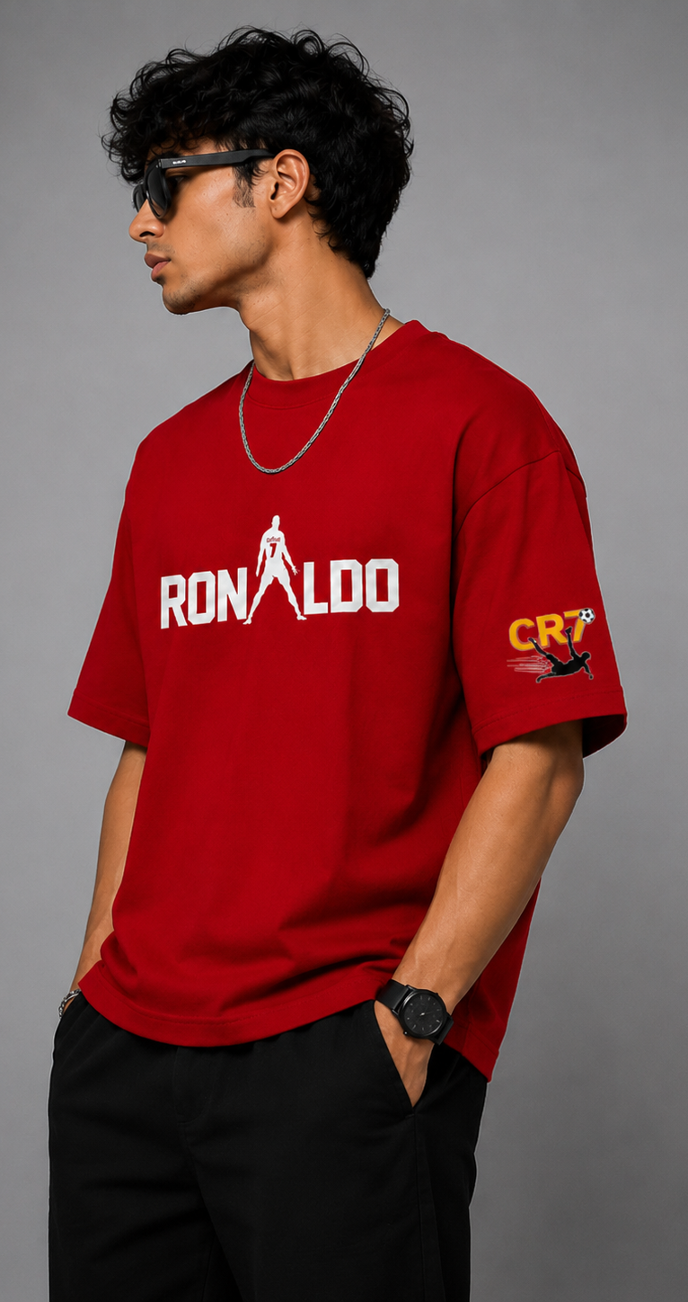 cr7 inspired oversized graphic t-shirt – premium cotton | unisex | red