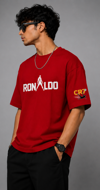 CR7 Inspired Oversized Graphic T-Shirt – Premium Cotton | Unisex | Red